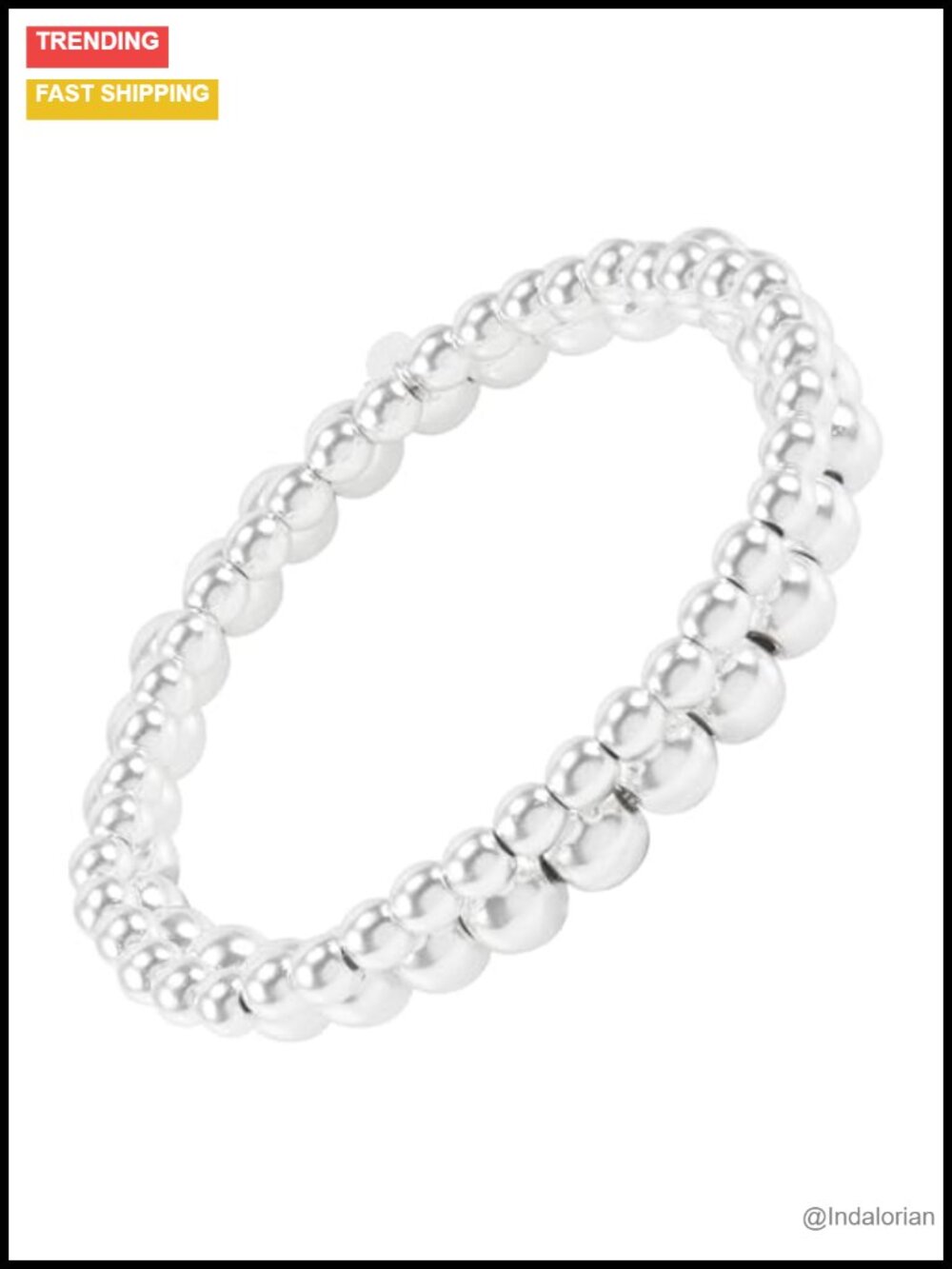 Sterling Silver Hematite Stretch Bead Bracelet Set 2-Piece 6.5in